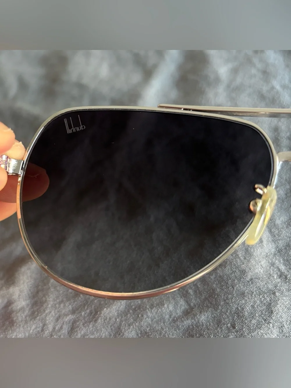 Dunhill Silver Metal Aviator Sunglasses with Dark Gray Lenses